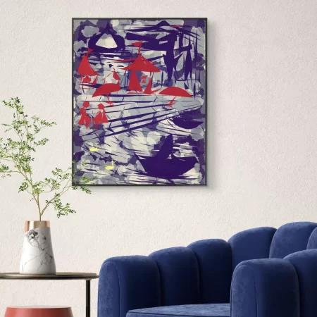 Banaras Ghat Evening Riverfront digital artwork showing evening light over river and ghat steps.