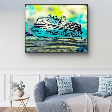 Calm Journey Vastu Ship canvas art on colorful background, signed cotton canvas print