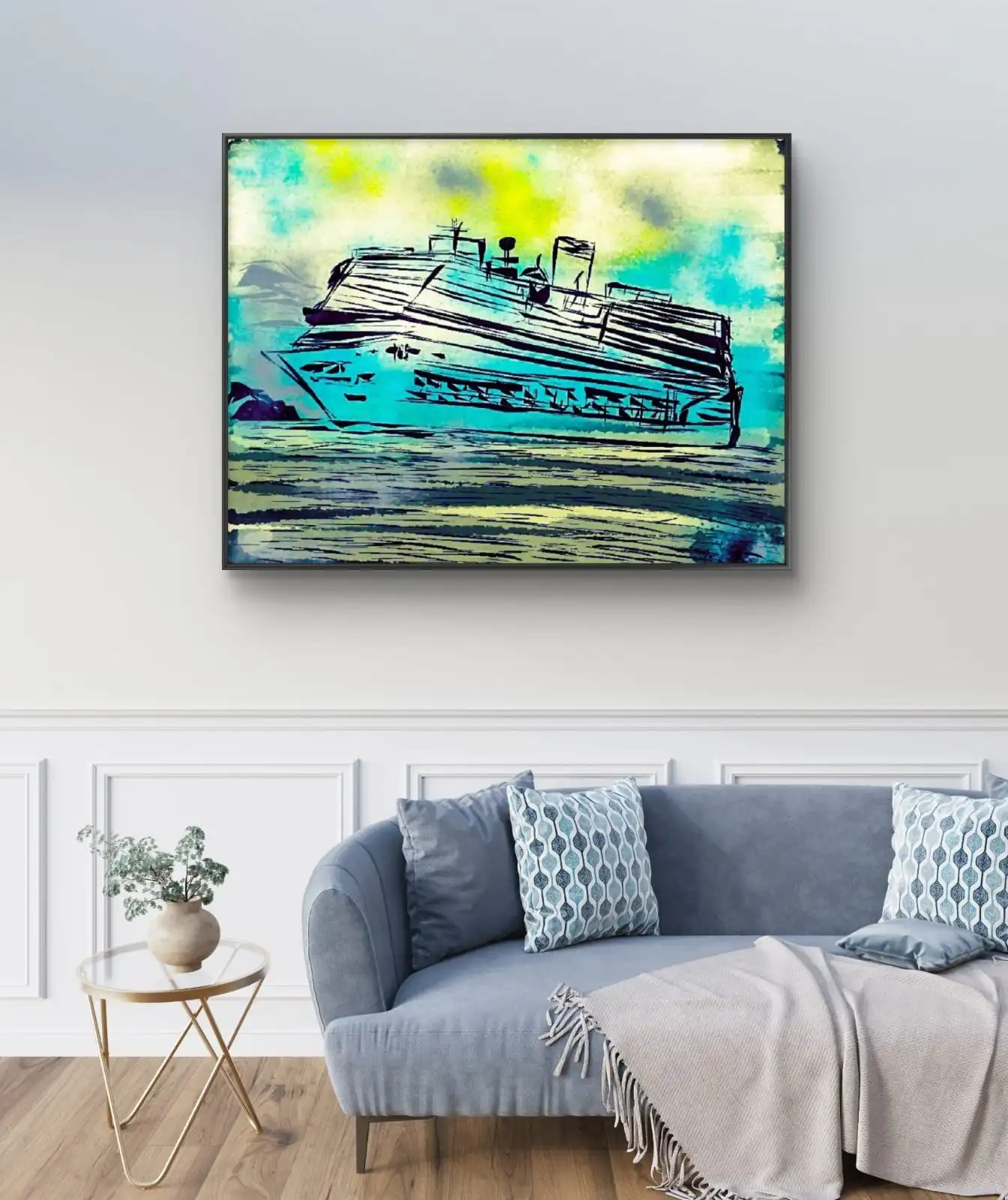 Calm Journey Vastu Ship canvas art on colorful background, signed cotton canvas print