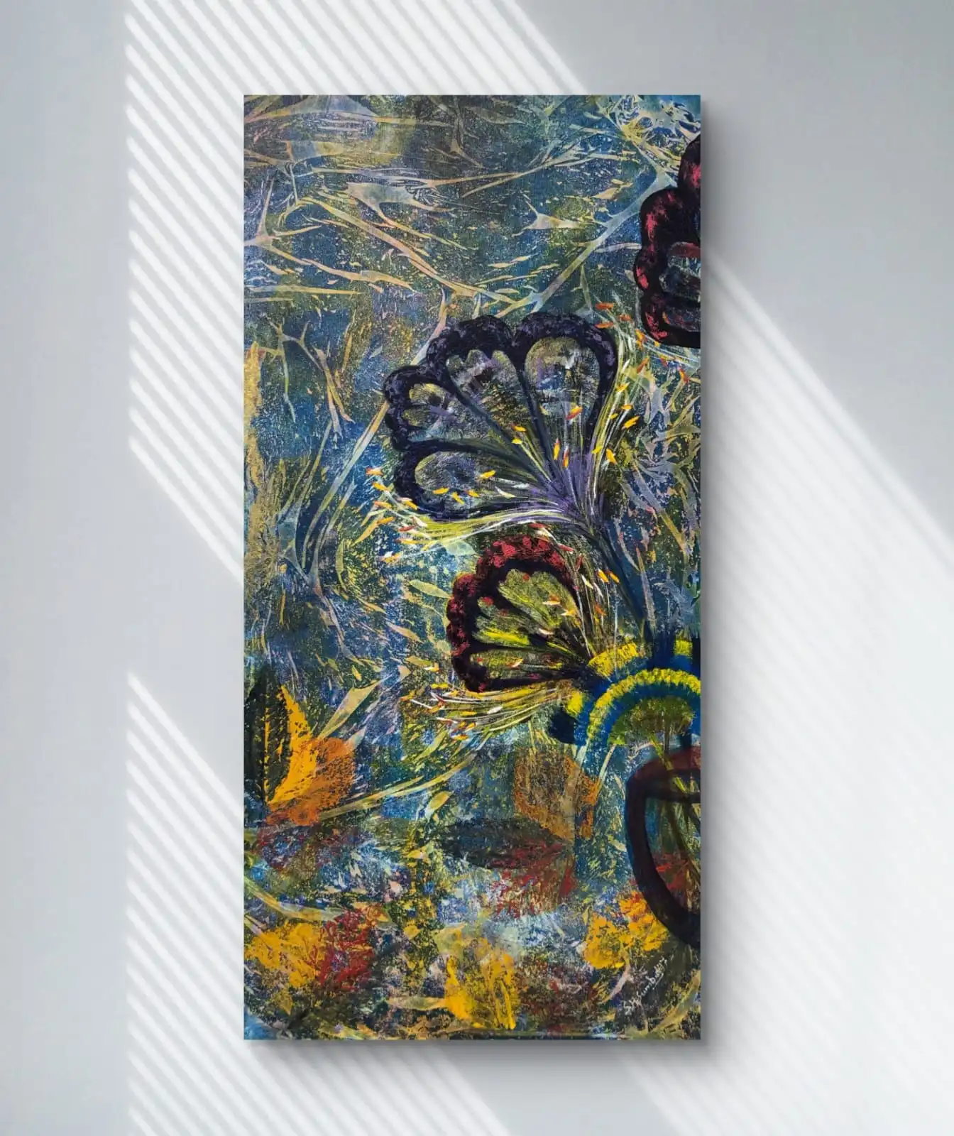 Impression -Timeless Soul Painting original acrylic abstract 22x44 inches framed