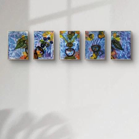 Manthan Series Acrylic Paintings set of 5 original handmade 10x12 inch canvas artworks by Sabiha Hasan Sumbul