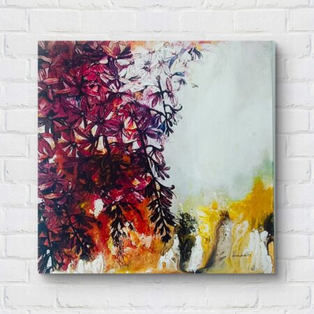 Queens Wreath Floral Painting original acrylic artwork showing cascading clusters of star shaped flowers on canvas.