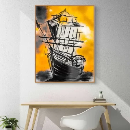 Sketch of Fortune ship sketch on yellow background vastu art print