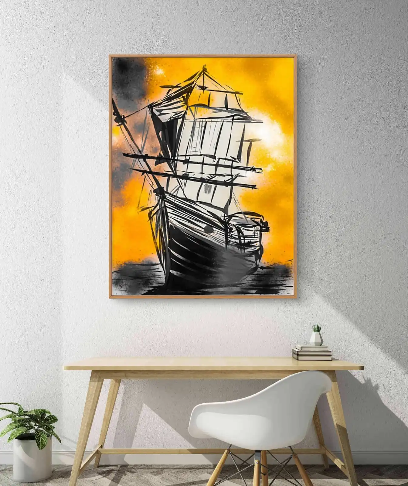 Sketch of Fortune ship sketch on yellow background vastu art print