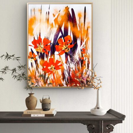 Abstract orange poppies fine art canvas print signed by artist