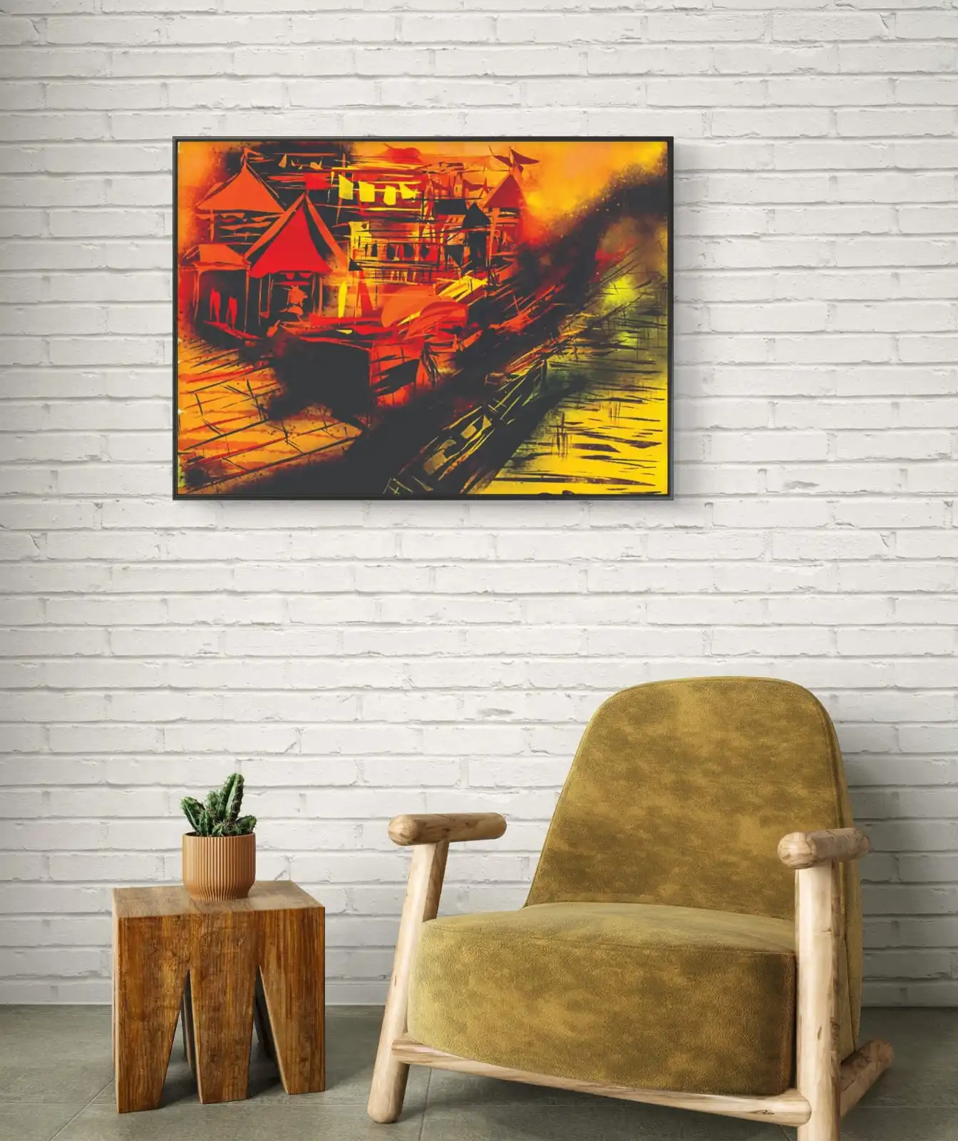 Banaras Ghat Golden Reflections digital artwork showing golden light reflecting on river at Varanasi ghats.
