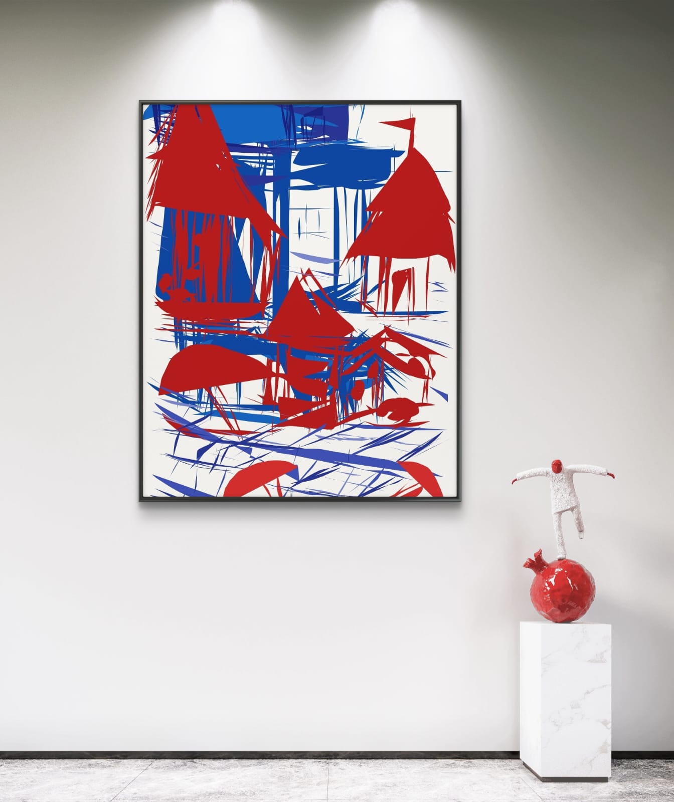 Banaras Ghat Scarlet Structure digital artwork featuring bold red architectural forms along the riverfront.