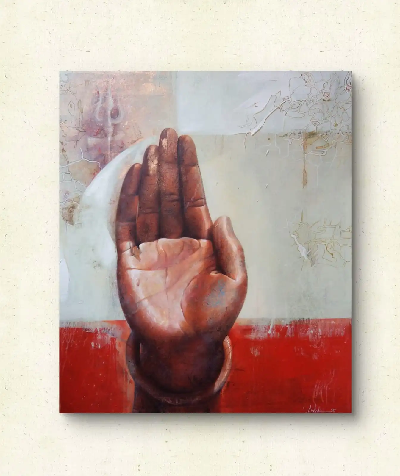 Blessing painting Ashish Mondal original acrylic on canvas 36x42 inches framed artwork with authenticity certificate