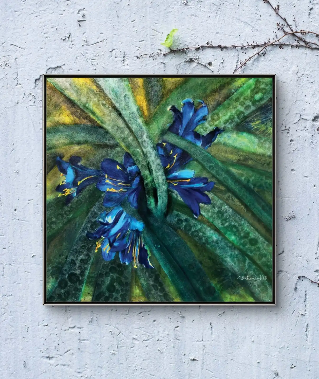 Blooming Bluebells Canvas Painting – Floral Wall Art on Cotton Canvas by Sabiha Hasan Sumbul