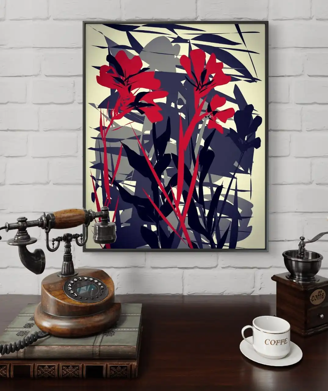 Crimson Wild Abstract black and red floral canvas wall art signed by artist