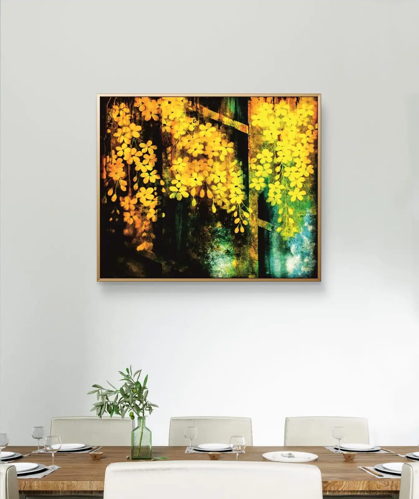 Golden Cassia Blossoms painting floral acrylic fine art print by artist Sabiha Hasan Sumbul