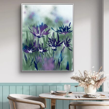 Misty Cornflower Blossom Fine Art Print on Cotton Canvas, Hand-Signed by Artist, Elegant Wall Décor