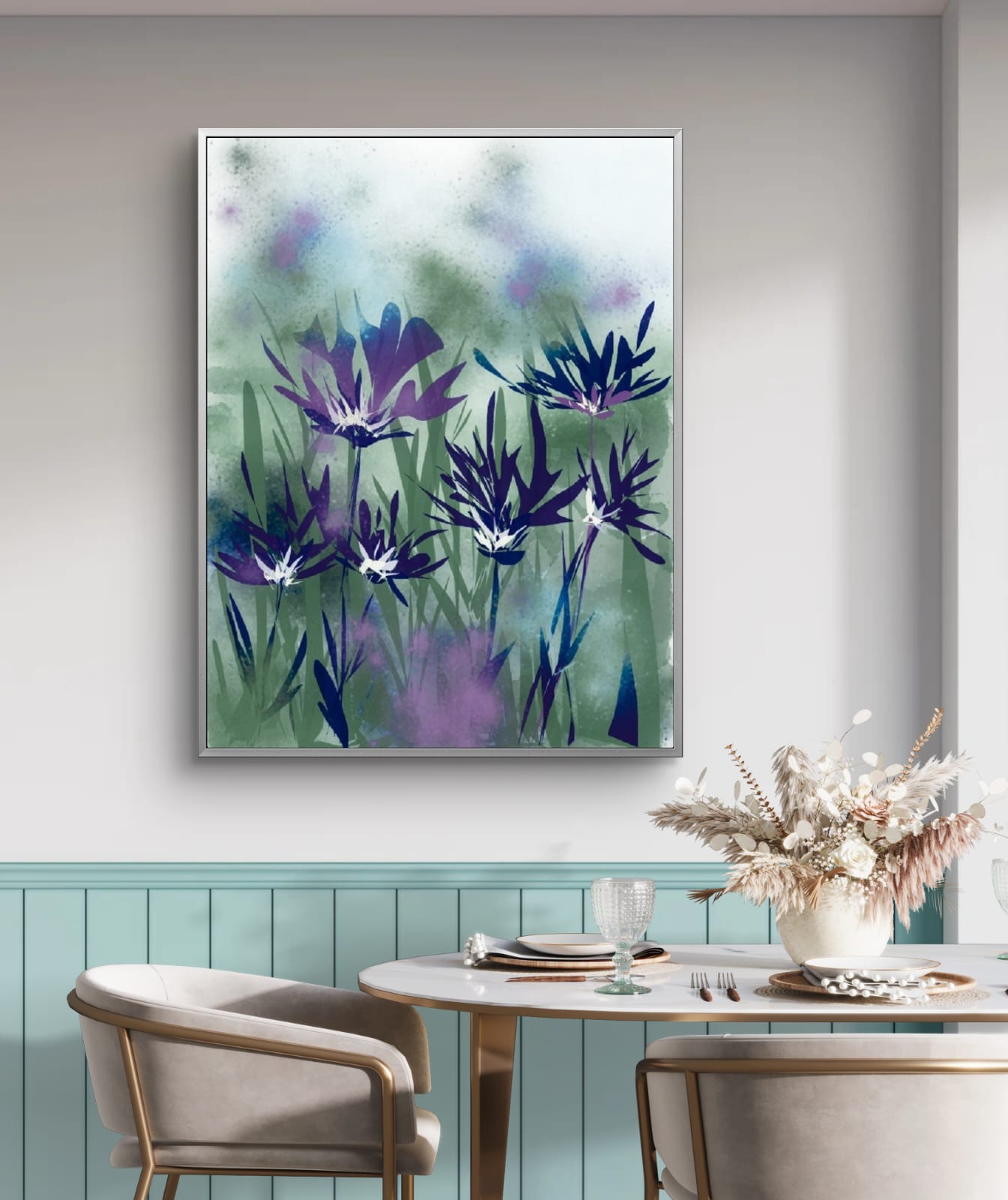 Misty Cornflower Blossom Fine Art Print on Cotton Canvas, Hand-Signed by Artist, Elegant Wall Décor