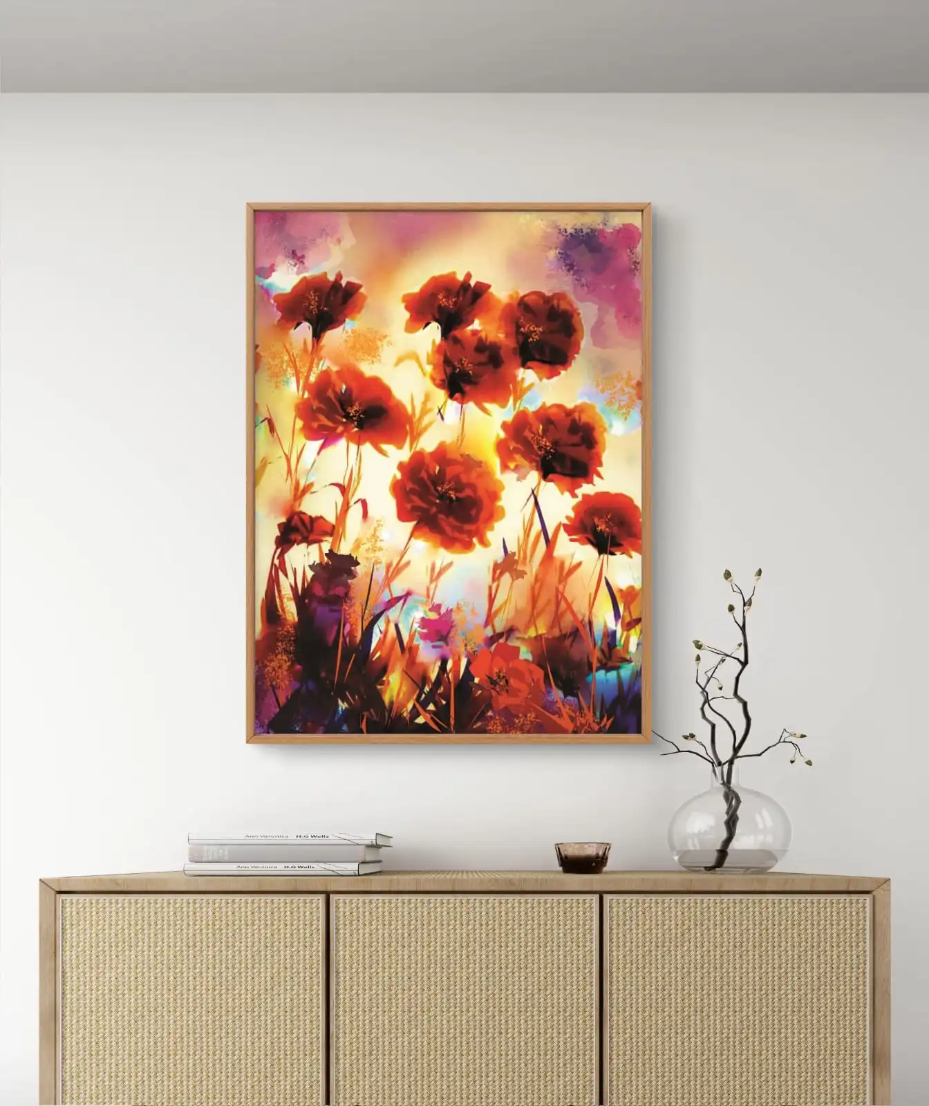 Moss Roses Canvas Print on Cotton, Signed Fine Art Floral Painting for Home and Office