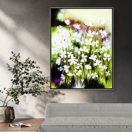 Snowy Carpet Art Print on Cotton Canvas | White Wildflowers