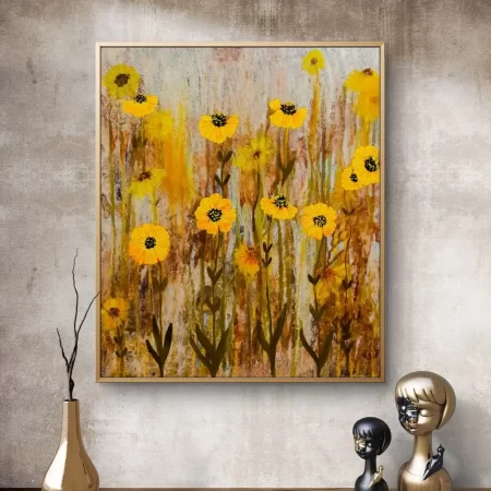 Yellow Daisies Acrylic Painting on Cotton Canvas | Floral Wall Art