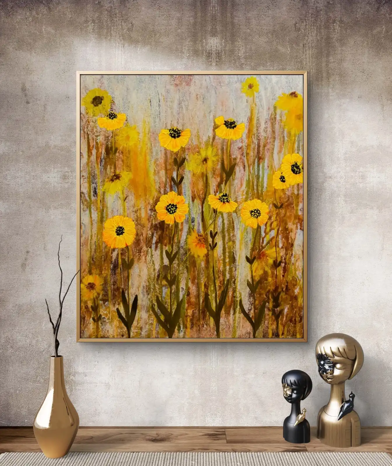 Yellow Daisies Acrylic Painting on Cotton Canvas | Floral Wall Art