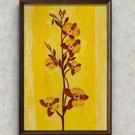 Yellow Orchid Floral Artwork acrylic painting with yellow orchids on textured yellow background