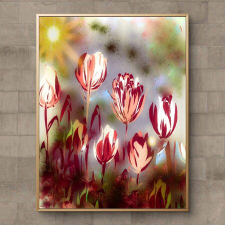 Radiant tulip digital canvas art showing vibrant colorful tulip flowers