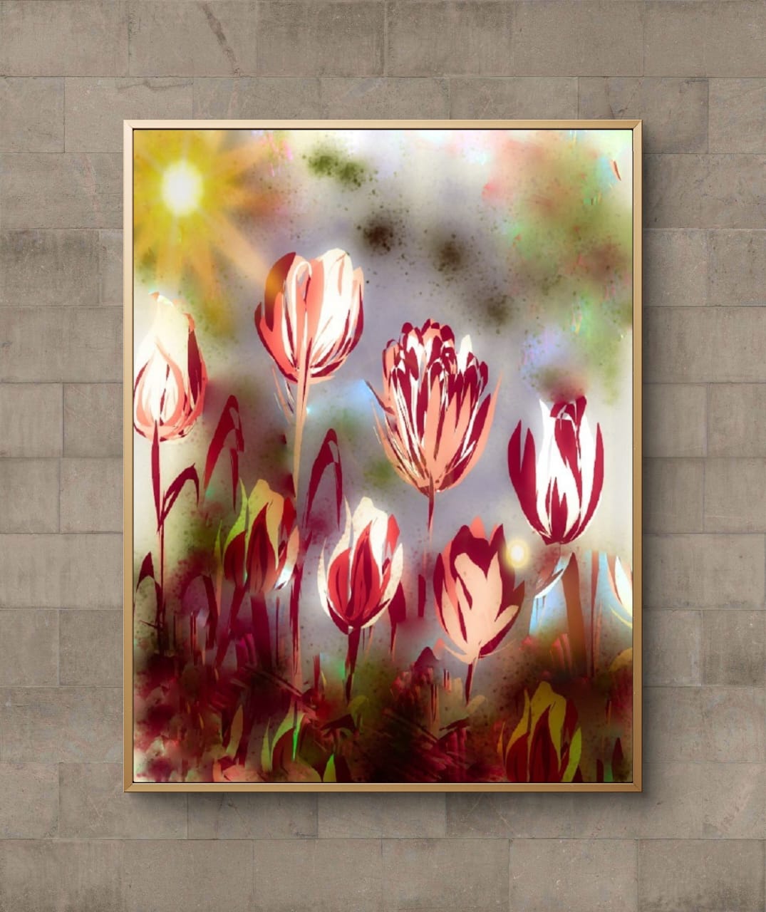 Radiant tulip digital canvas art showing vibrant colorful tulip flowers
