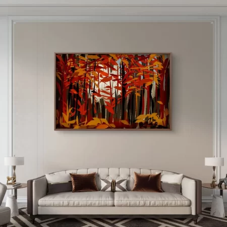 Fall in Forest handmade digital painting printed on cotton canvas showing autumn forest scenery