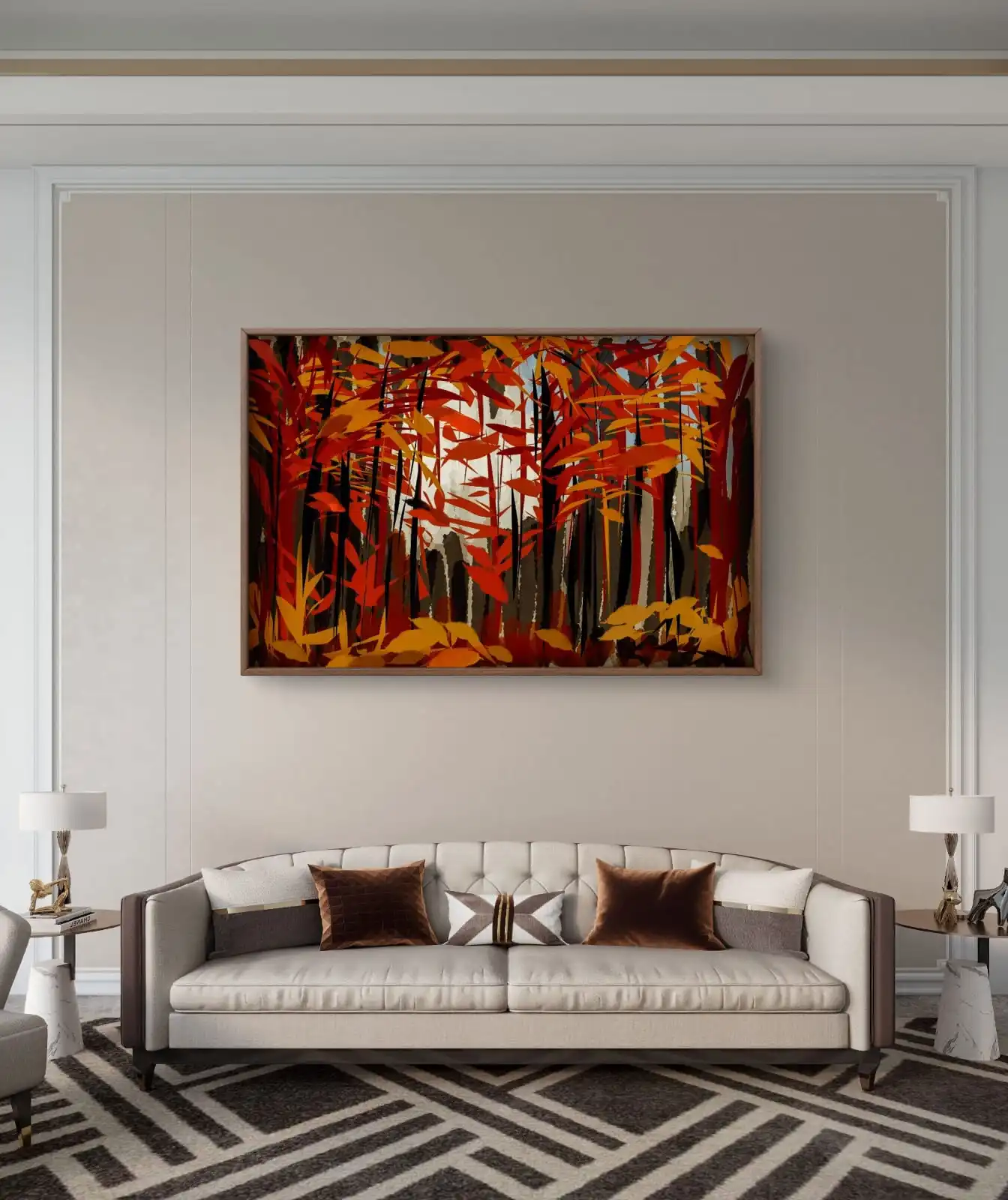 Fall in Forest handmade digital painting printed on cotton canvas showing autumn forest scenery