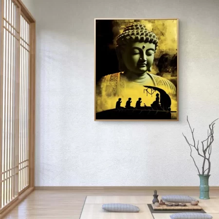 First Sermon devotional Buddha painting fine art print on cotton canvas by artist — spiritual wall décor.