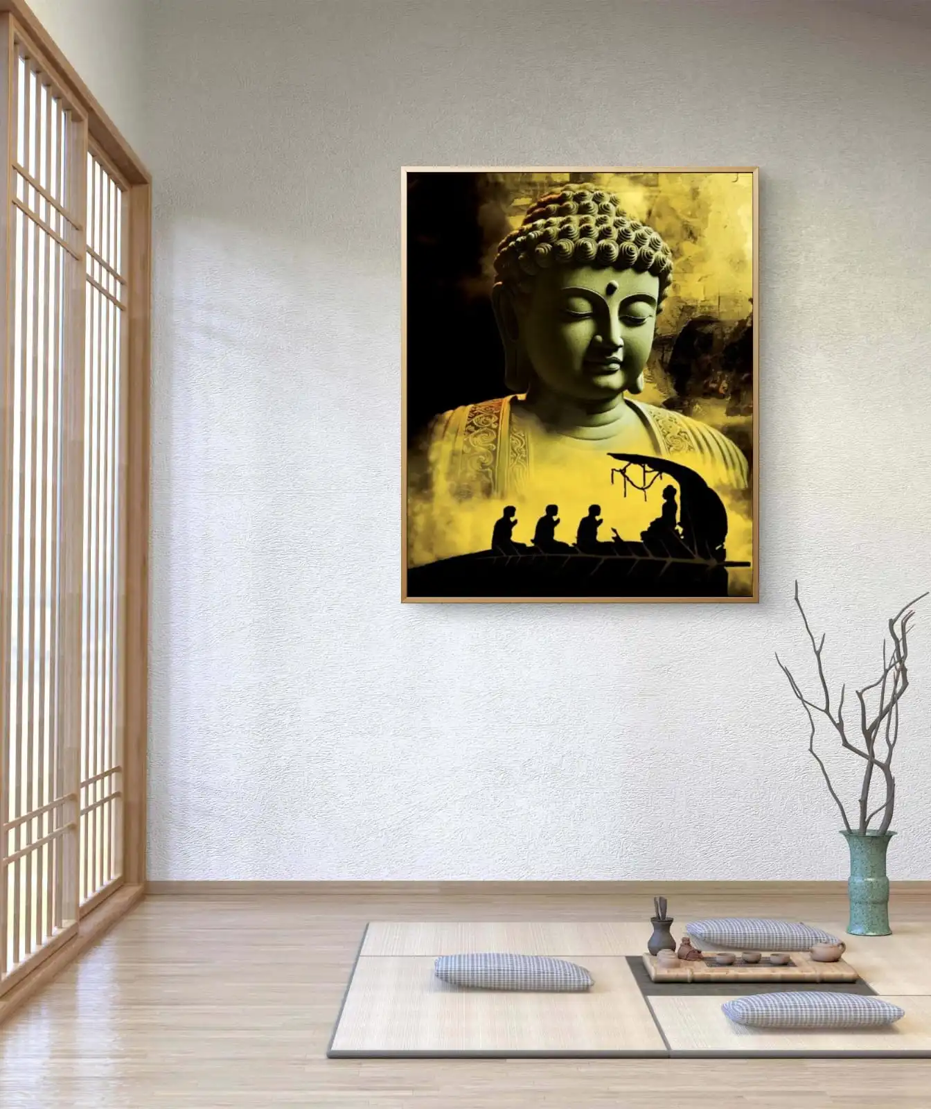 First Sermon devotional Buddha painting fine art print on cotton canvas by artist — spiritual wall décor.