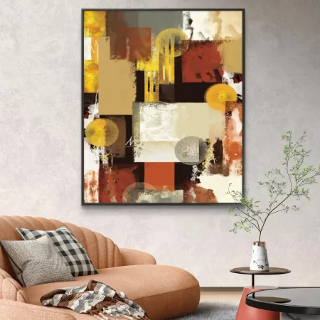 Golden Glow Abstract Painting – Modern geometric art in warm golden and brown shades on canvas.