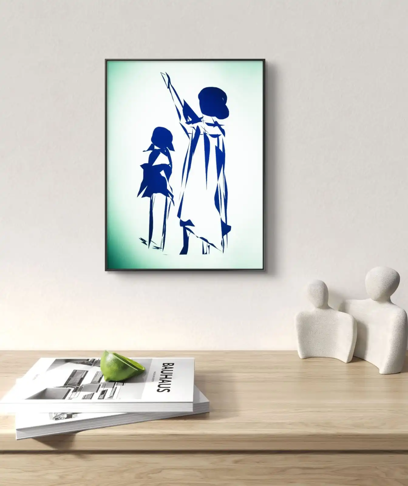 Mother As A Guide painting Guide in blue tones on white and light green background