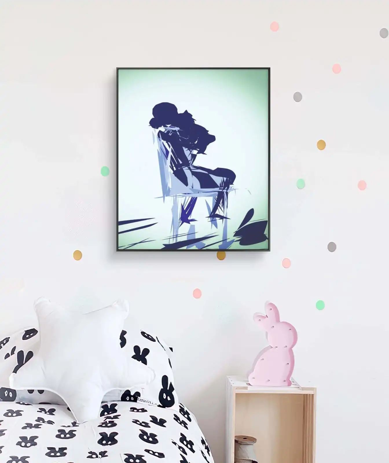 Mother As A Healer painting Healer in blue tones on white and light green background