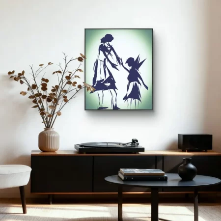 Mother Motivates Child Courage Keep Trying blue digital canvas painting