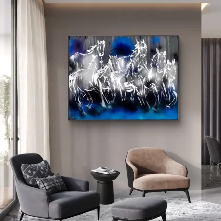 Seven Running Horses – Abstract Energetic Artwork Print for Vaastu and Feng Shui décor