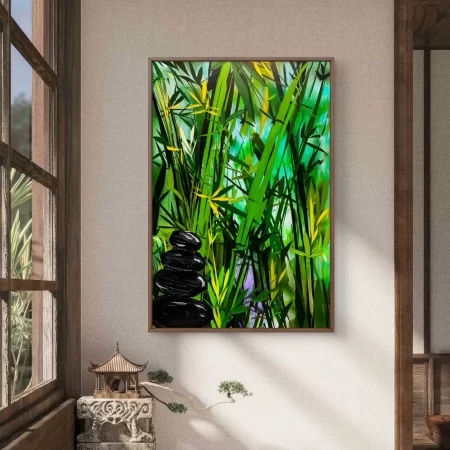 Sacred Bamboo Grove cotton canvas art print, signed by artist, modern wall décor.