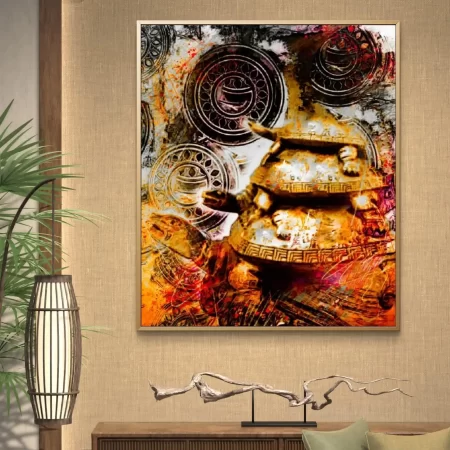 Sacred Triad of Turtle Feng Shui painting on cotton canvas – signed by artist