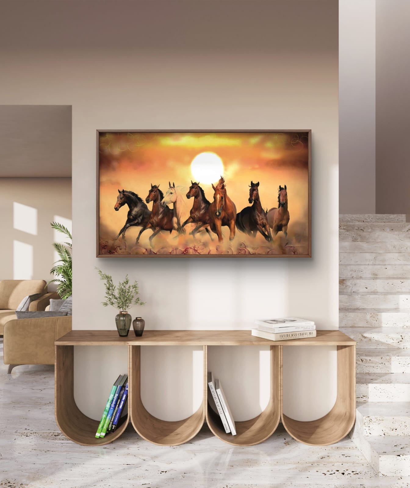 Seven Running Horses Painting Fine Art Print on Cotton Canvas Signed by Artist