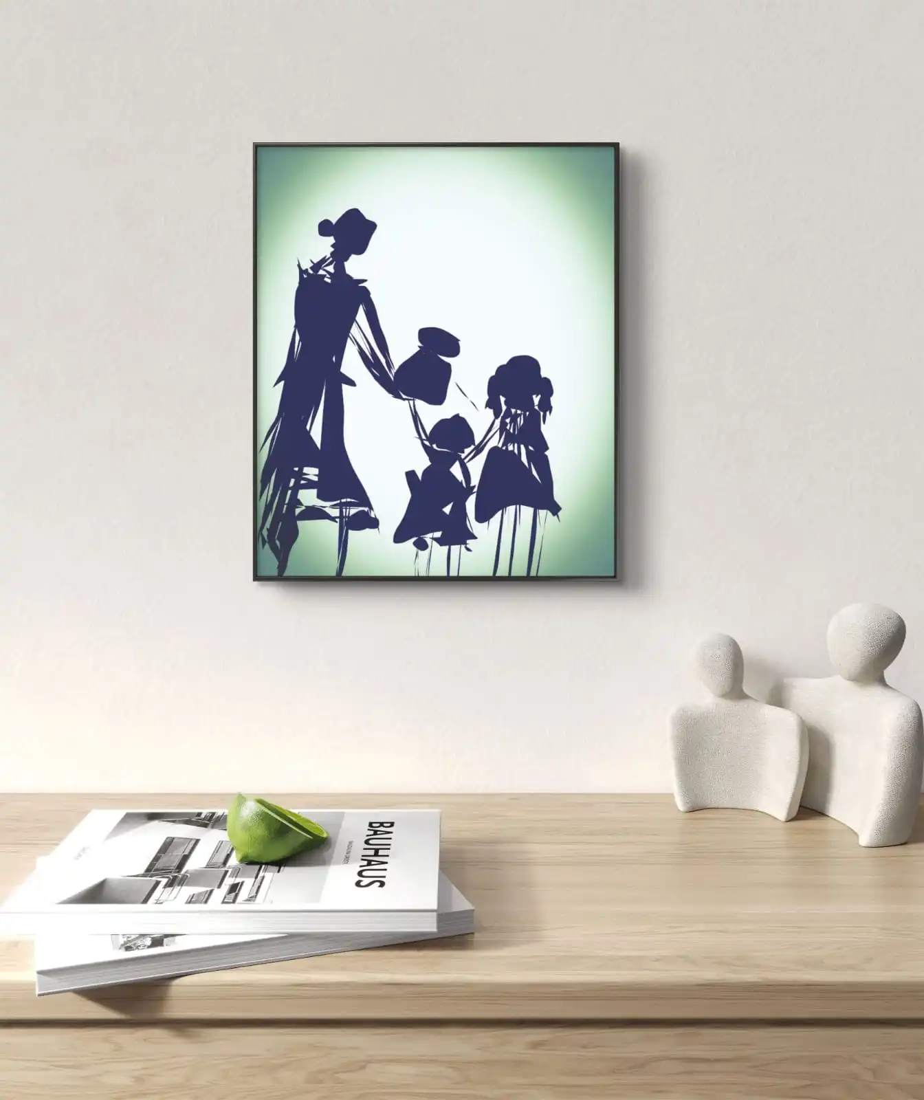 Mother Teaches Child Sharing blue digital canvas painting Sharing
