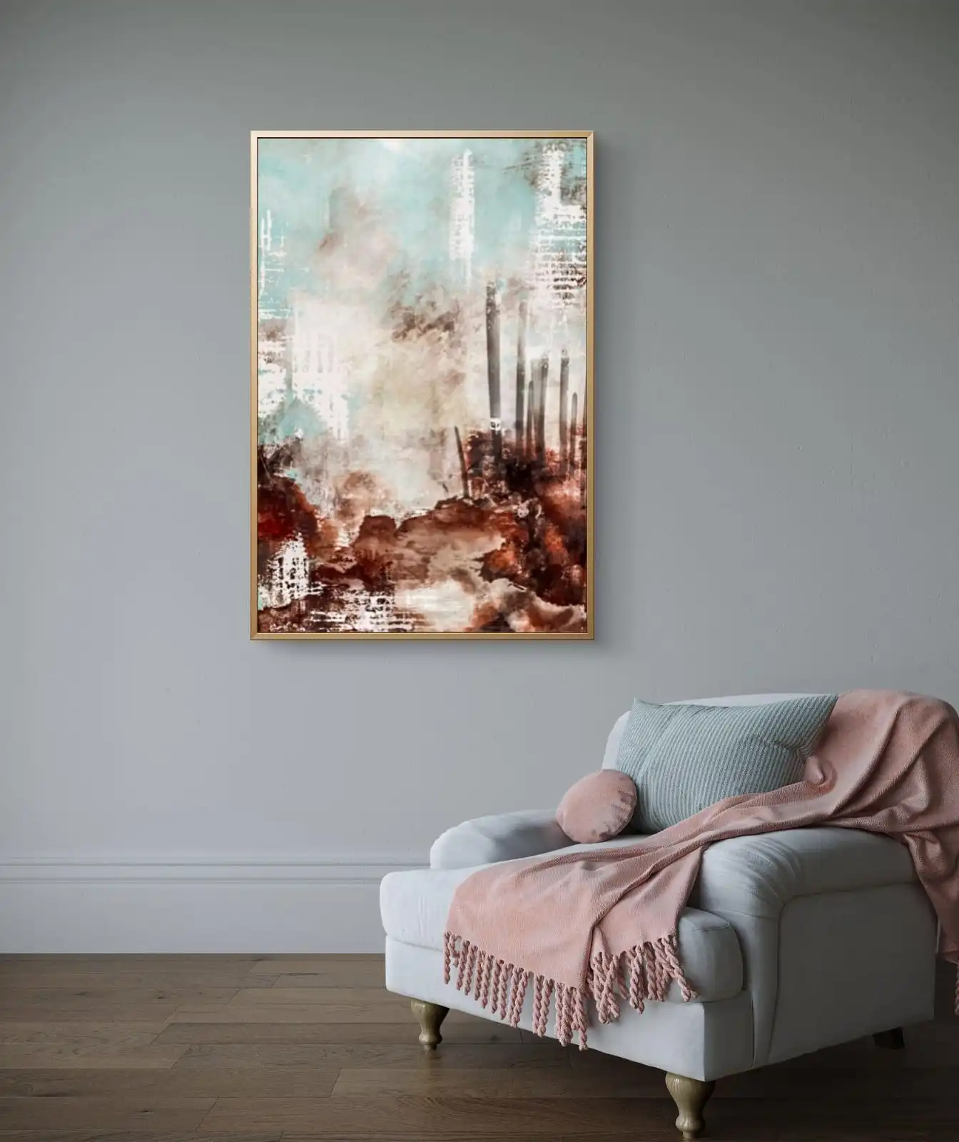 Soul in Transition Painting abstract art print with earthy and blue tones showing calm and change