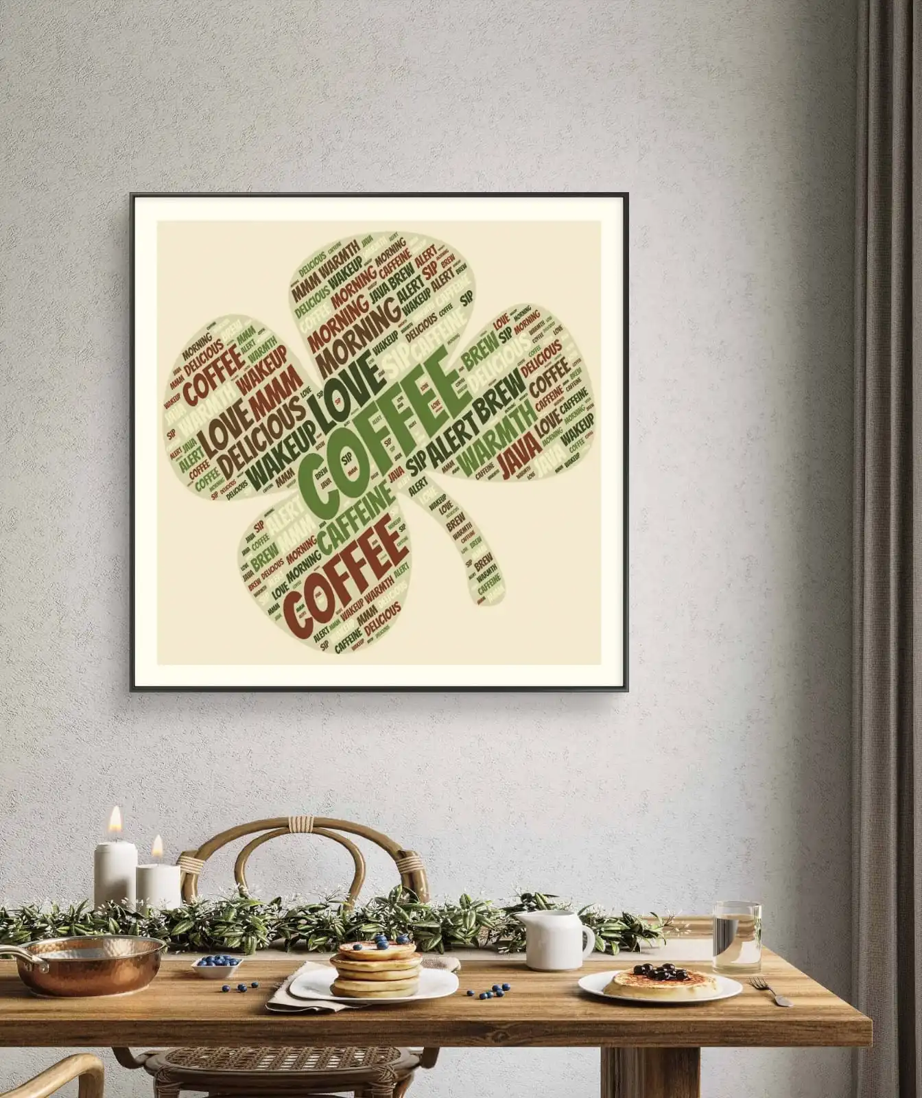 Coffee in Bloom typography flower artwork with coffee words forming petals