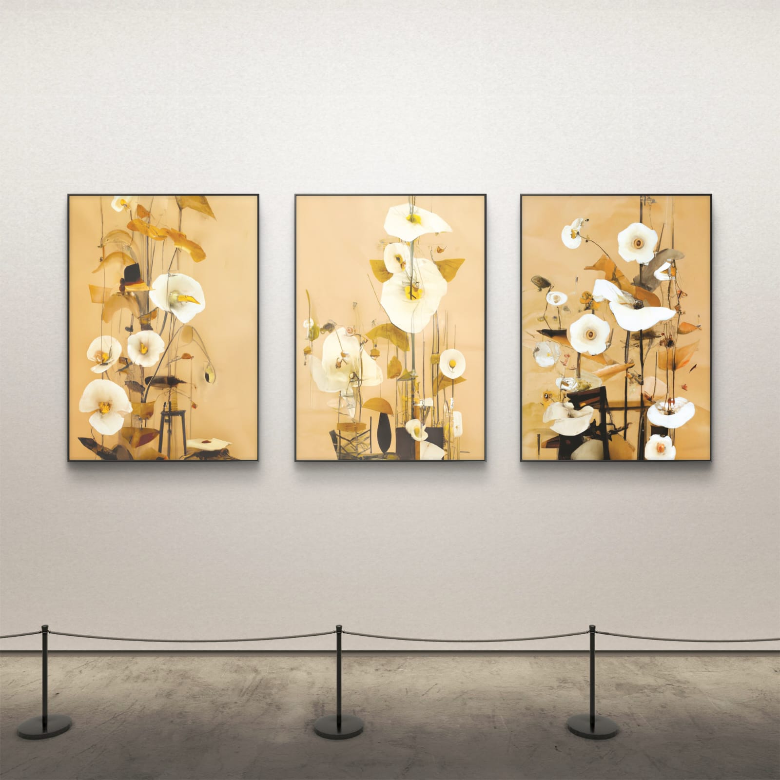 Floral Backyard Canvas Paintings – Set of 3 fine art prints on cotton canvas by artist Sabiha Hasan Sumbul, framed or unframed options.