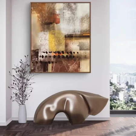 Healing Surface abstract acrylic painting – textured modern fine art print in grey and brown tones