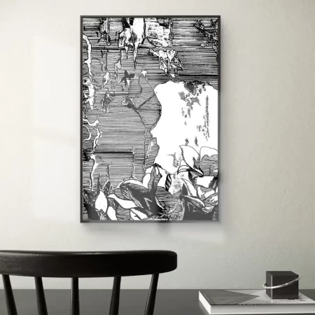 Bloom Through Crack Sketch pen and charcoal artwork showing flower growing through crack