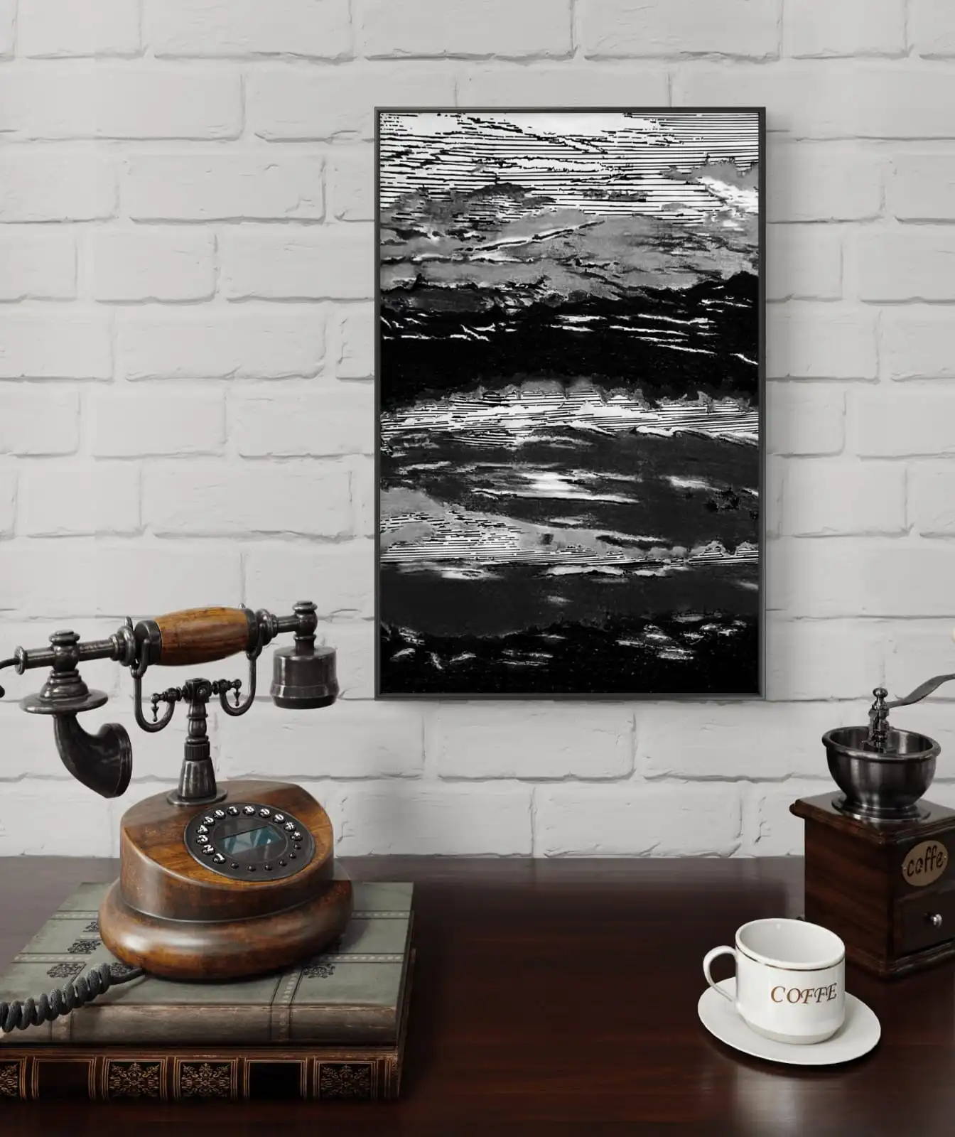 Charcoal hill landscape sketch showing layered hills in monochrome pen and charcoal artwork