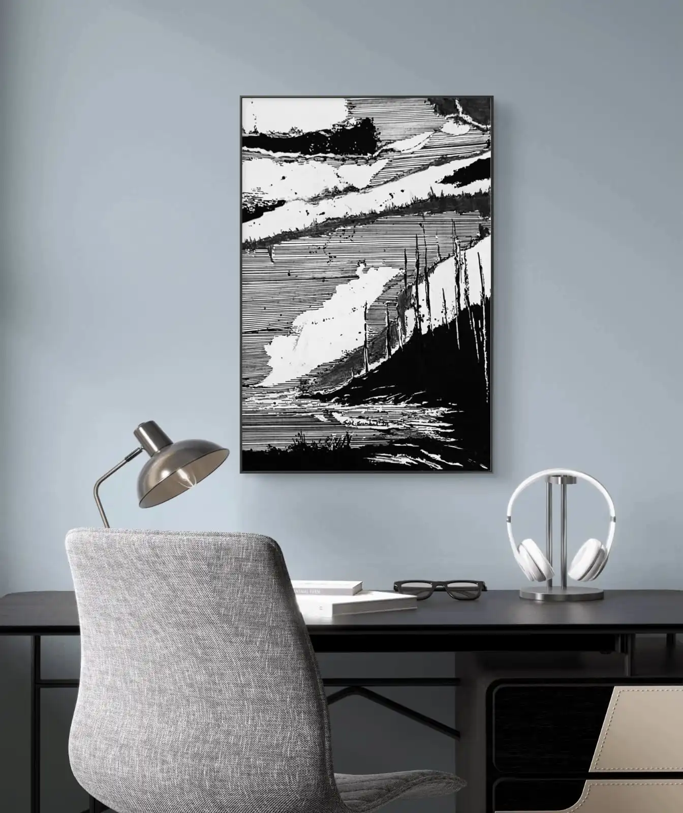 Charcoal Hillside Landscape Sketch pen and charcoal artwork showing sloping hillside and trees