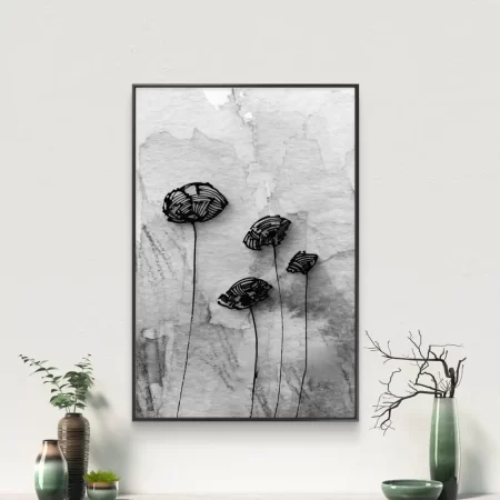 Minimal poppy bloom sketch monochrome floral line artwork by Sabiha Hasan Sumbul