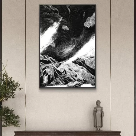 Nightscape in white artwork showing monochrome night landscape in pen and charcoal